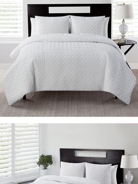 Classic White Quilted Comforter Set - Textured All-Season King Bedding